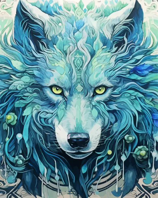 blue and green wolf head paint by number Blue Green Wolf Head Paint By Numbers