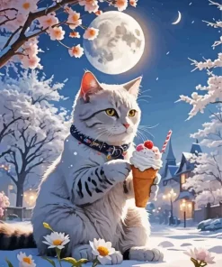 Cat Eating Ice Cream Paint By Numbers