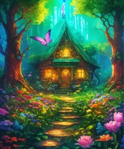 Fantasy Forest Cabin Paint By Numbers