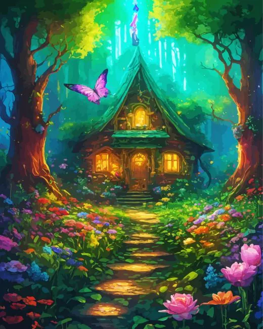 fantasy forest cabin paint by numbers Fantasy Forest Cabin Paint By Numbers