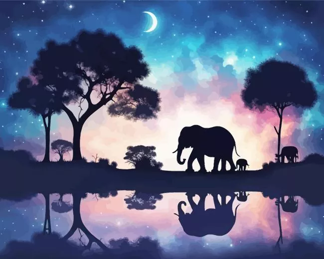galaxy elephant silhouette art paint by numbers Galaxy Elephant Silhouette Paint By Numbers