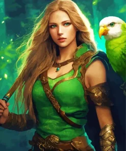 Lady And Green Bird Paint By Numbers