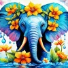 Floral Blue Elephant Paint By Numbers