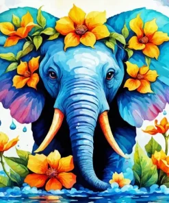 Floral Blue Elephant Paint By Numbers