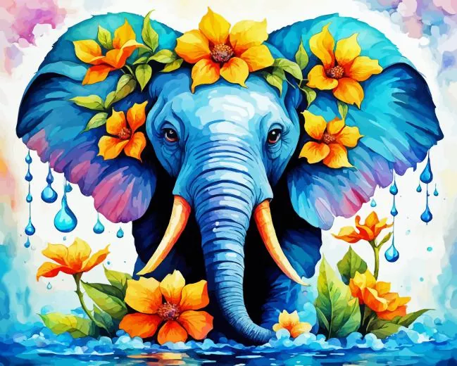 Floral Blue Elephant paint by numbers Floral Blue Elephant Paint By Numbers