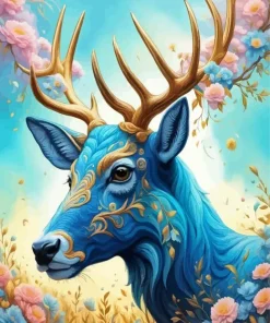 Floral Blue Deer Paint By Numbers