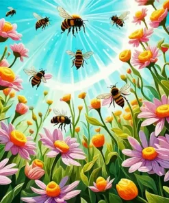 Flowers And Bees Paint By Numbers