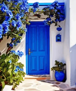 Blue Door And Flowers Paint By Numbers