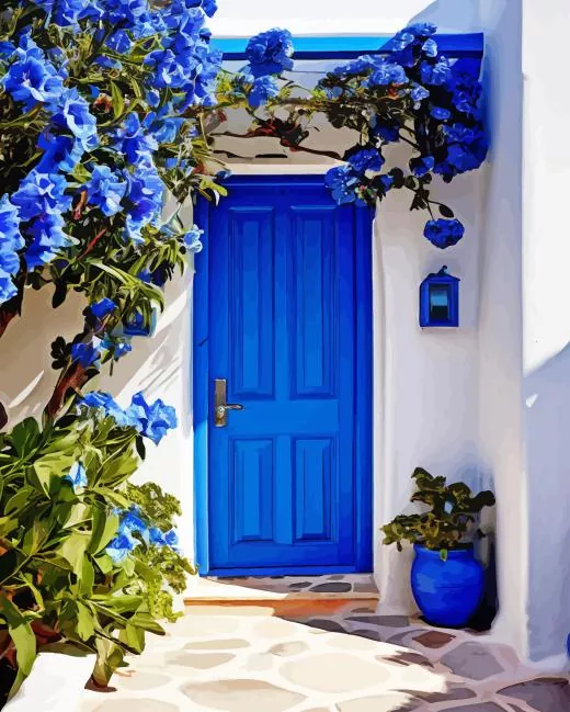 blue door and flowers paint by number Blue Door And Flowers Paint By Numbers