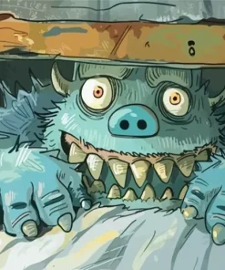 Blue Monster Under Bed Paint By Numbers
