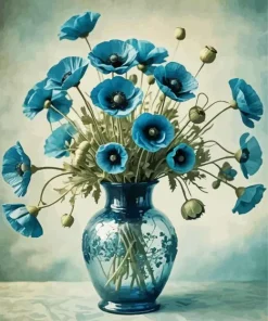 Blue Poppies Vase Paint By Numbers
