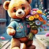 Flowers And A Bear Paint By Numbers