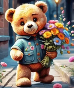 Flowers And A Bear Paint By Numbers