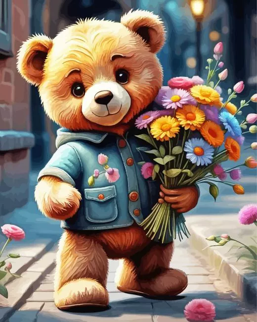 cute flowers and a bear paint by number Flowers And A Bear Paint By Numbers