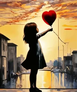 Silhouette Girl With Balloon Paint By Numbers