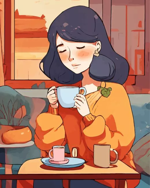 woman drinking coffee paint by number Woman Drinking Coffee Paint By Numbers
