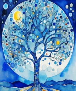 Blue Tree Circles Paint By Numbers