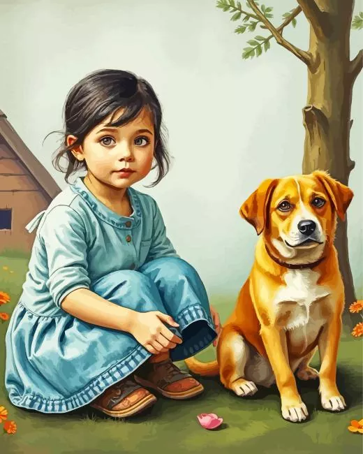 adorable dog with girl paint by numbers Dog With Girl Paint By Numbers