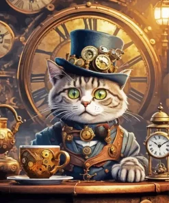 Cat Drinking Tea Paint By Numbers