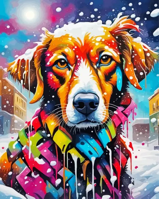 aesthetic dog in snow art paint by number Dog In Snow Art Paint By Numbers