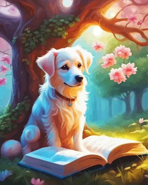 aesthetic dog reading a book art paint by numbers Dog Reading A Book Paint By Numbers