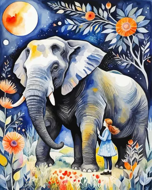 aesthetic elephant and girl Diamond Paints Elephant And Girl Paint By Numbers