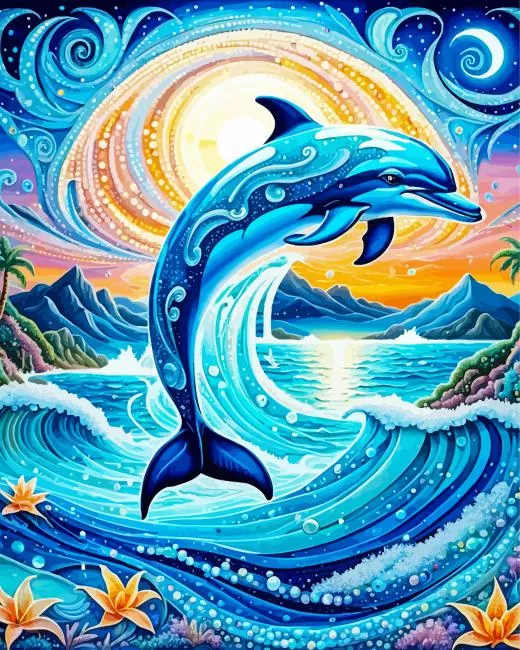 aesthetic dolphin and moon art paint by numbers Dolphin And Moon Paint By Numbers