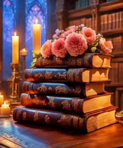 Books With Flowers Paint By Numbers