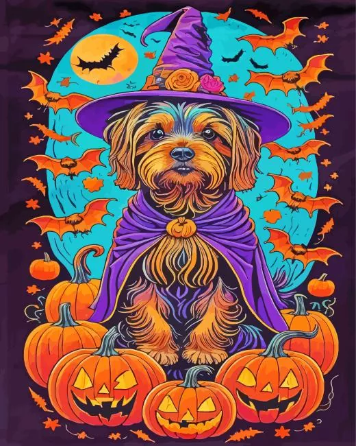 border terrier halloween witch paint by number Border Terrier Witch Paint By Numbers