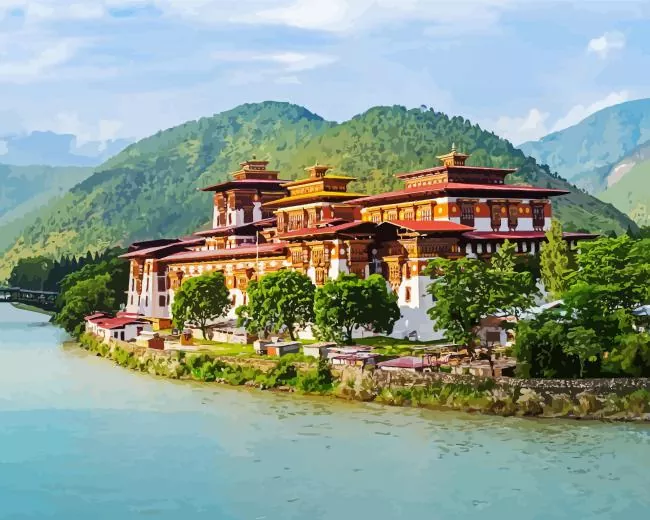 punakha dzong paint by number Punakha Dzong Paint By Numbers