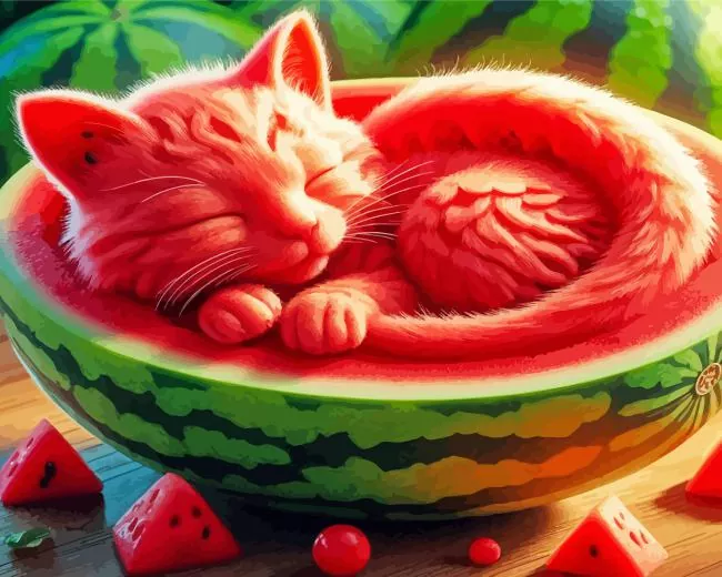 watermelon cat paint by numbers Watermelon Cat Paint By Numbers