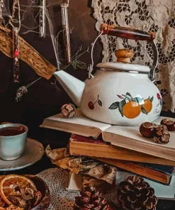 Vintage Book And Teapot Paint By Numbers
