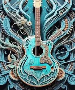 Blue Guitar Art Paint By Numbers