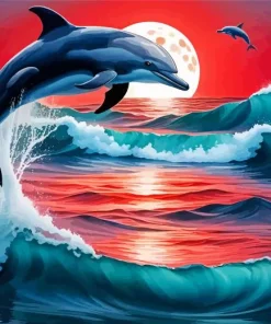 Dolphins And Moon Paint By Numbers
