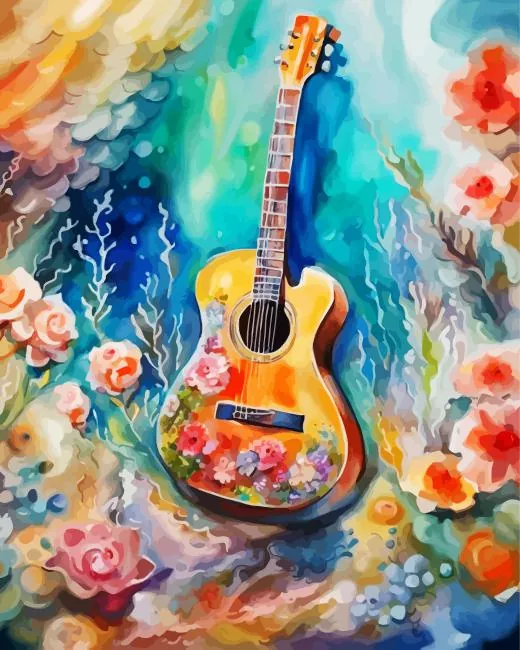 floral guitar paint by number Floral Guitar Paint By Numbers