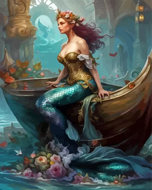 mermaid on boat paint by number Mermaid On Boat Paint By Numbers