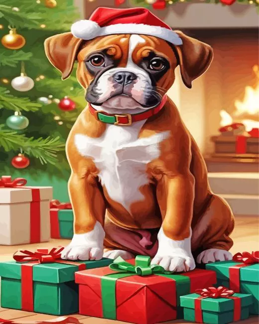 Christmas Brown Boxer Puppy Paint By Number Christmas Boxer Paint By Numbers