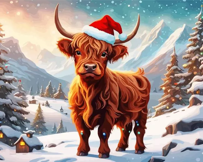 Christmas brown highland calf paint by numbers Christmas Highland Calf Paint By Numbers