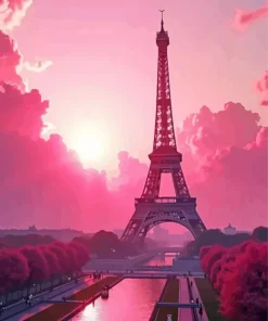 Eiffel Tower Pink Sky Paint By Numbers