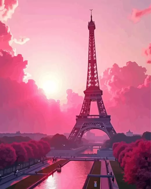 aesthetic eiffel tower pink sky art paint by numbers Eiffel Tower Pink Sky Paint By Numbers