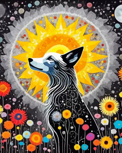 aesthetic flower and wolf art paint by number Flower And Wolf Paint By Numbers