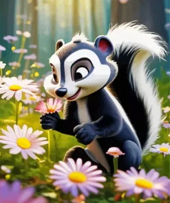 Flower Cartoon Skunk Paint By Numbers
