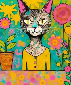 Aesthetic Flower Cat Paint By Numbers