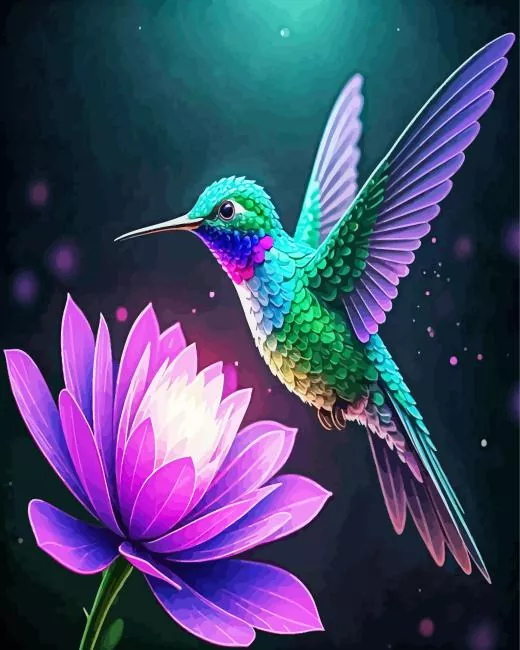 aesthetic flower hummingbird art paint by number Flower Hummingbird Paint By Numbers