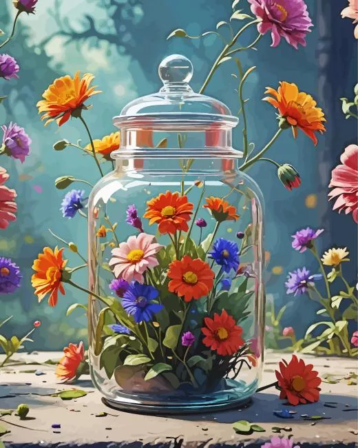 aesthetic flower in jar art paint by number Flower In Jar Art Paint By Numbers
