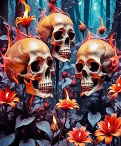 Flowers And Skull Paint By Numbers