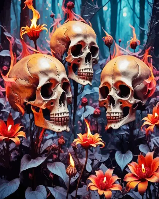 aesthetic flowers and skull art paint by numbers Flowers And Skull Paint By Numbers