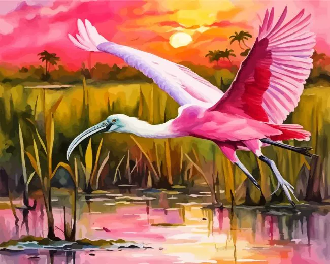aesthetic flying spoonbill art paint by number Aesthetic Flying Spoonbill Paint By Numbers