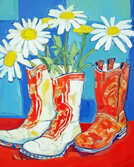 boots with daisies paint by number Boots With Daisies Paint By Numbers