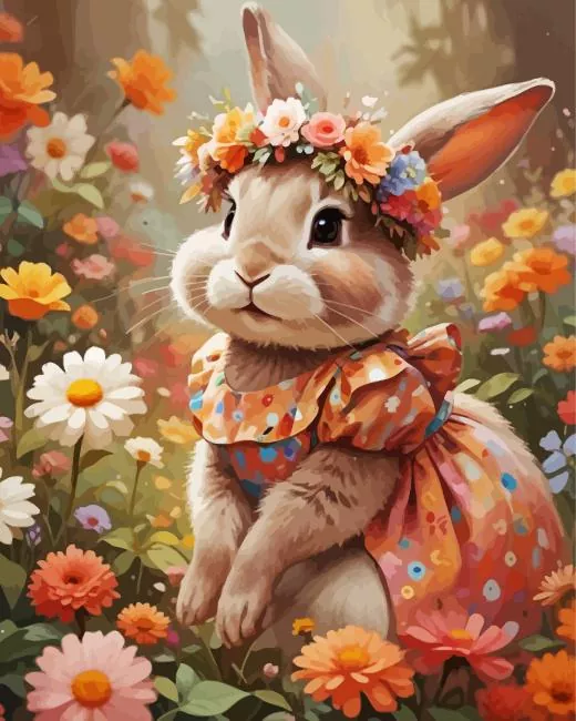 flowers and bunny art paint by numbers Flowers Bunny Paint By Numbers
